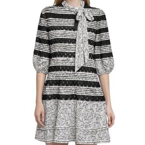 Sachin & Babi Silk Floral Tule Chevron Neck Tie Sample Dress 🔥